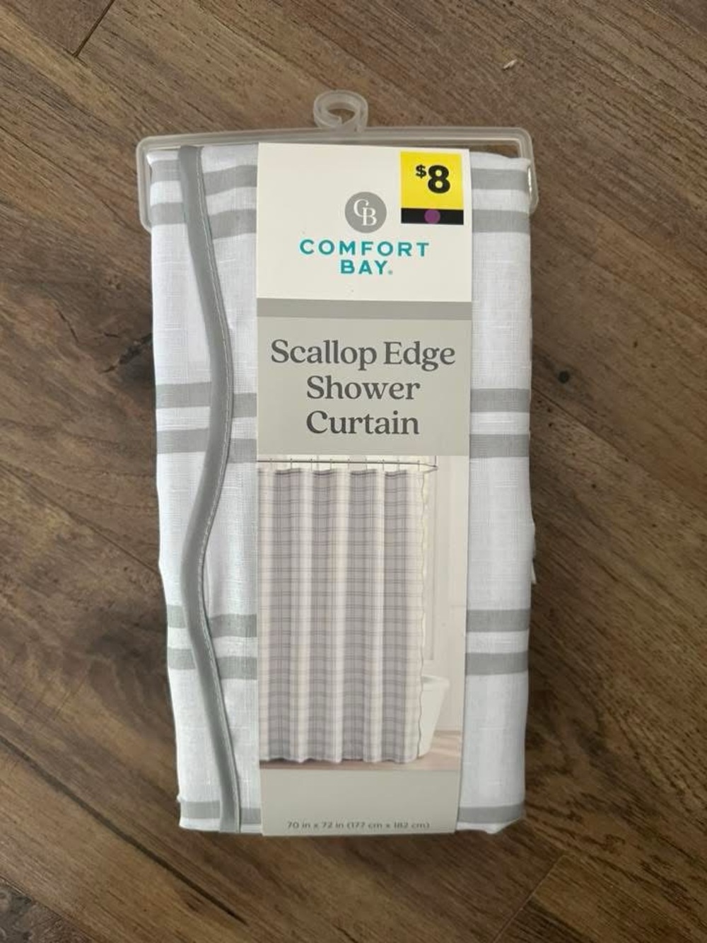 Comfort Bay Gray and White Scallop Edge Bath Curtain